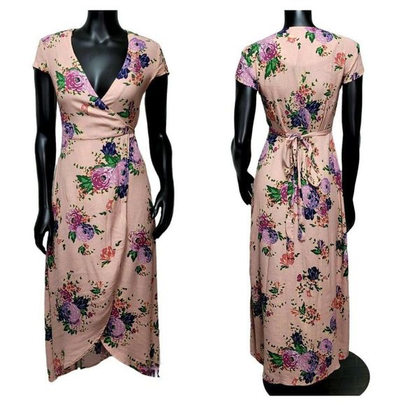 & Other Stories 4 Dusty Rose Pink Boho Floral‎ Wrap Tie Waist Summer Dress - Picture 1 of 12